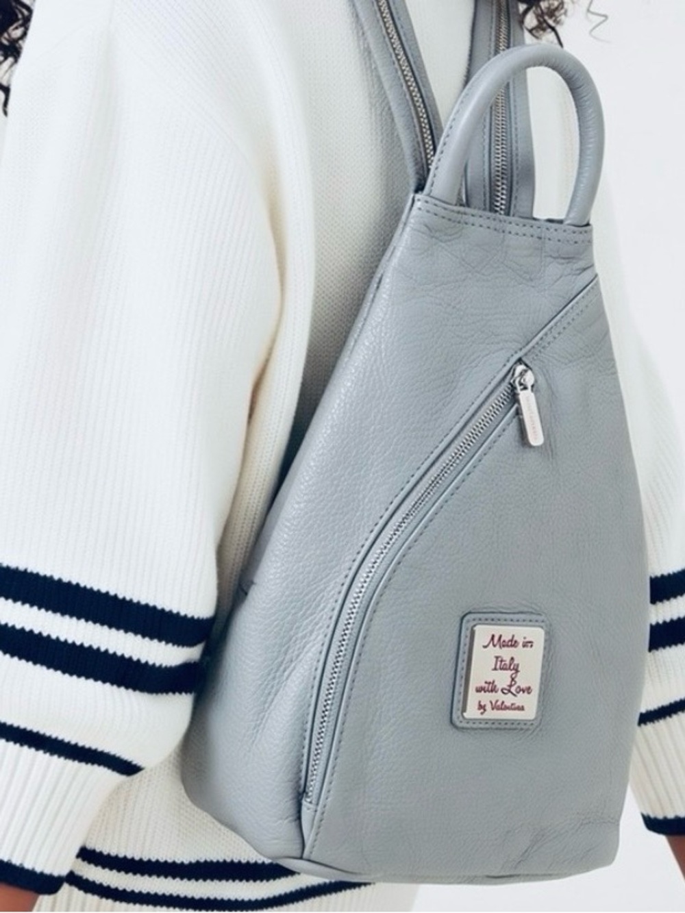 Valentina Pastel BLUE Italian Leather Crossbody Sling Mini Backpack Purse Bag